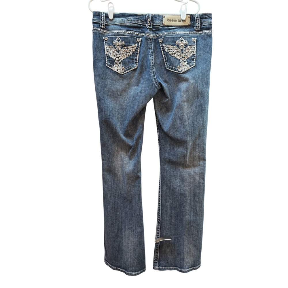 Grace in LA Women Bootcut Jeans Size 13 Medium Wash Rhinestone Embellished Y2K